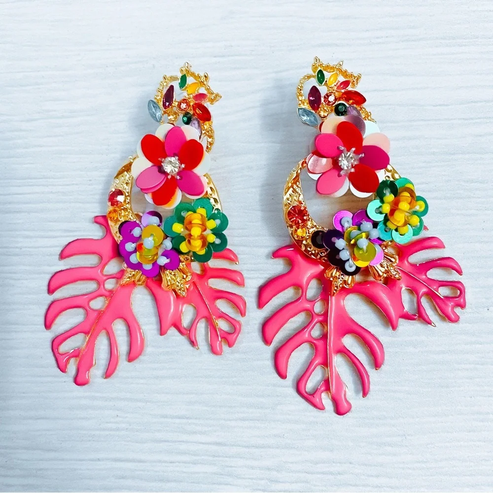 NEW Zara Flower Pink Resin Summer Resort Earrings ๐บ - Picture 1 of 3
